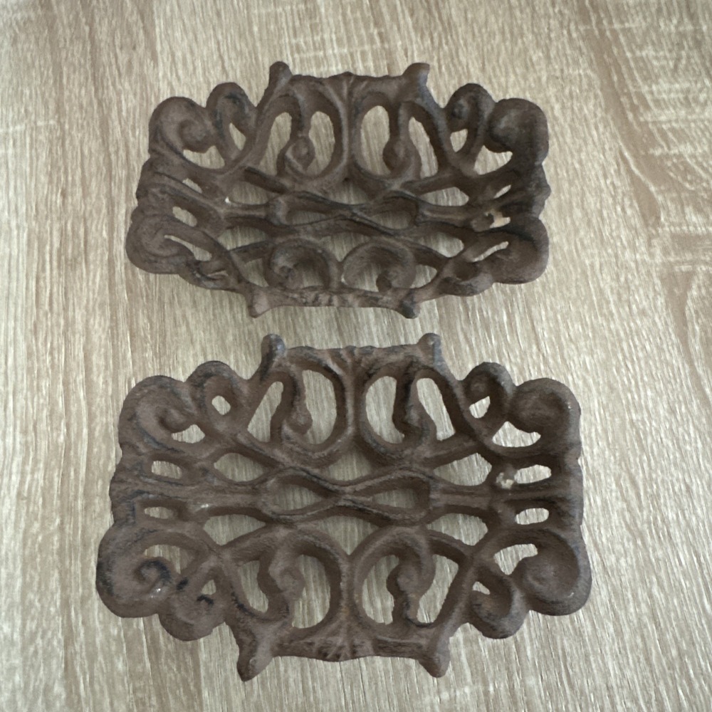 Cast Iron Scroll Soap Dish / Business Card, Rust - Set of 2